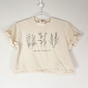 Dirtee Laundry Crop Top Small Wild Flowers Graphic Tee Granola Crew Casual S